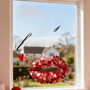 Romantic Valentine heart-shaped lips window sticker with Kiss You Forever text on glass