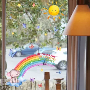 Rainbow star static window stickers with elephant and sun for glass door home decoration