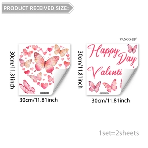 Vue détaillée des stickers de fenêtre papillon rose et cœur, ensemble de 30x30cm