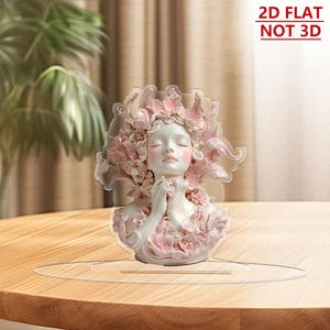 2D flat acrylic floral girl ornament with pink flower crown for home holiday decor