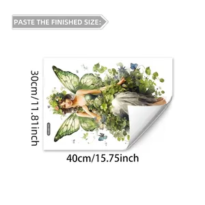 Green forest fairy and butterfly static window cling, double-sided decorative glass sticker
