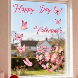 Détails de papillons aquarelles roses et autocollants de cœur pour la Saint-Valentin