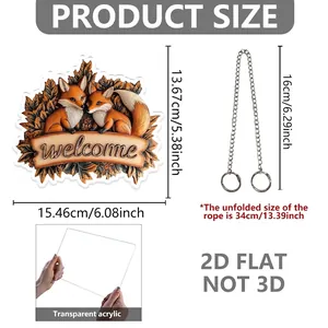 Especificaciones de tamaño para el cartel de acrílico 2D con dimensiones y cadena de metal