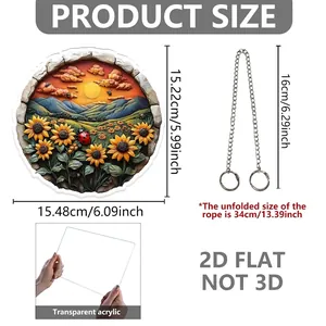 Gedetailleerde afmetingen voor 2D acryl zonnebloem hanger met metalen ophangketting