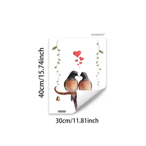 Détail de stickers oiseaux et cœurs pour fenêtres avec dimensions de 30x40cm