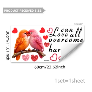 Pink heart birds electrostatic window sticker for Valentine's Day decor 60x30cm