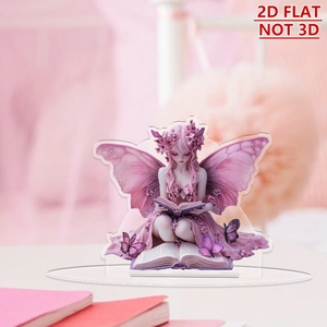 Detailed 2D acrylic flat floral fairy girl ornament showing clear print and 2D texture