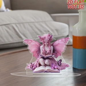 Detailed macro view of 2D flat acrylic flower girl stand with transparent round base