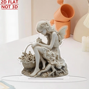 2D flat acrylic flower fairy girl ornament with 3D visual effect and oval base stand