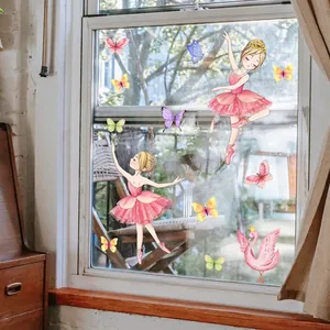 Ballerina fairy and butterfly static window clings for kids room glass decoration