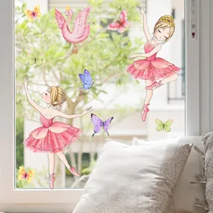 Creative ballet girl and butterfly static window stickers for home glass decoration