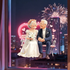 Détail d'un sticker statique montrant un couple âgé romantique avec des feux d'artifice