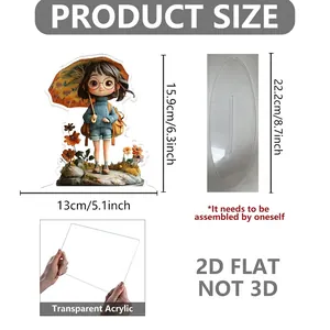 Transparent acrylic girl figurine with umbrella home decor stand 15.9cm height