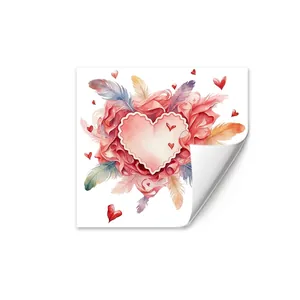 Détail du sticker statique aquarelle cœur et fleurs 30x30cm pour décor de la Saint-Valentin