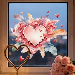 Sticker fenêtre cœur aquarelle avec dentelle florale sur verre et bokeh urbain
