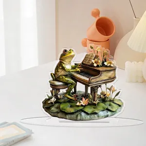 2D flat acrylic ornament featuring a frog playing piano on a water lily leaf