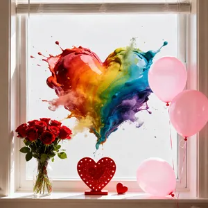 Pegatina de ventana de corazón colorido con luces LED románticas y decoración de San Valentín