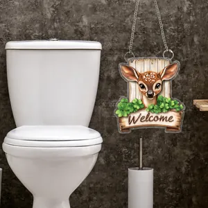 Close-up of 2D acrylic welcome sign with deer and clover patterns for home wall decor