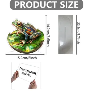 Detailed dimensions of 2D acrylic frog mushroom house ornament with assembly specs