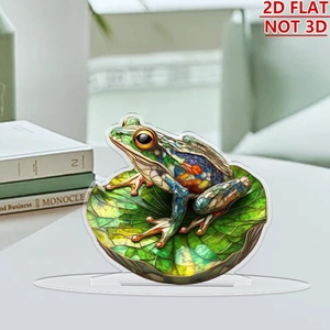 2D flat acrylic frog ornament with stained glass style on lotus leaf for home decor