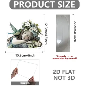 Flat 2D acrylic flower girl ornament with dimensions 12.2x15.2cm and transparent base
