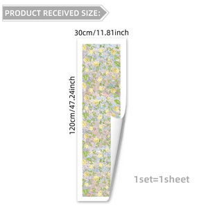 Detail of floral window film showing 30x120cm size with yellow rose and prism effect