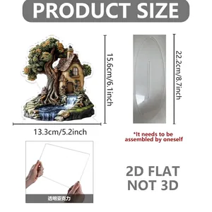 Detailed size chart for the 2D acrylic tree house ornament with assembly dimensions