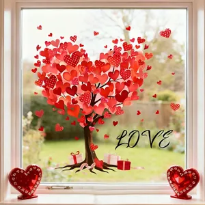 Sticker de fenêtre Arbre de Cœurs avec boîtes cadeaux pour décoration de la Saint-Valentin