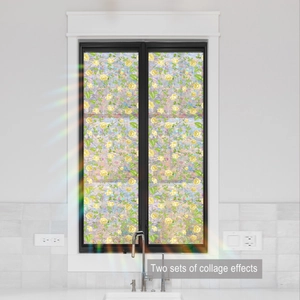 3D Rainbow Window Film Static Cling Privacy Glass Sticker Flower Pattern Heat Control Decorative Decal For Home Kitchen Office