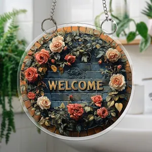 Plat 2D acryl welkomstbord met rozen voor wanddecoratie in huis en veranda