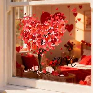 Stickers électrostatiques Arbre d'Amour avec motifs de cœurs et texte LOVE pour Saint-Valentin