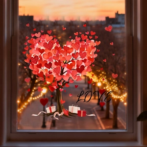 Détail de l'autocollant arbre de cœurs pour la Saint-Valentin avec texte LOVE