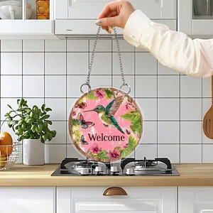 Cartel de bienvenida 2D de acrílico con colibrí y mariposas para decoración hogar