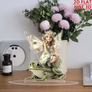 Flat 2D acrylic desktop ornament featuring a fairy girl on a frog in a home setting