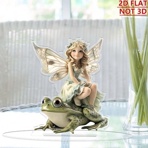 Detailed 2D flat acrylic ornament showing a fairy girl sitting on a green frog