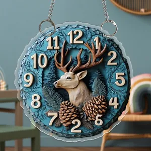 Decoración de acrílico plano 2D con efecto de talla de madera 3D alce y diseño de bosque