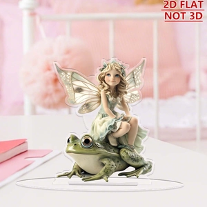 Detailed 2D acrylic stand showing a fairy on a green frog with a 3D effect look