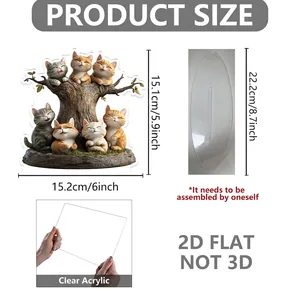 Detailed size and specs of a 2D acrylic cat mushroom house decor with a clear base