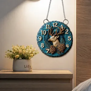 Flat acrylic 2D reindeer pendant with pine cones for indoor holiday wall decoration