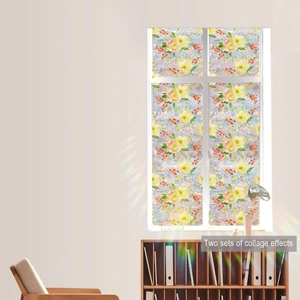 Detail showing two sets of collage effects for colorful floral static glass window film