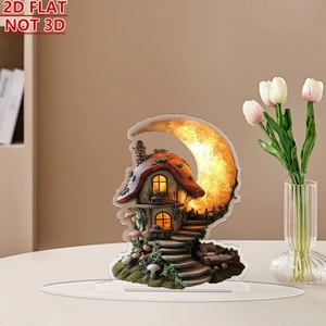 Detailed 2D acrylic forest mushroom house ornament with high-precision printing for home decor