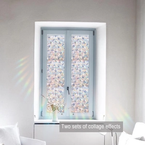 Detail of floral static glass film showing two sets of collage effects for privacy