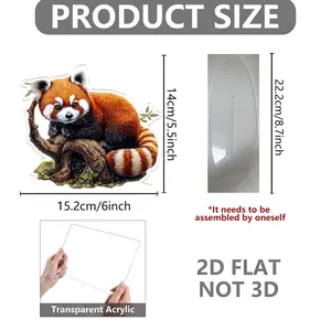 2D acrylic red panda ornament dimensions 15.2x14cm with a transparent oval base