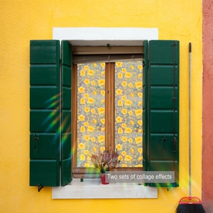 Detailed view of yellow rose floral window film showing artistic privacy texture and lighting