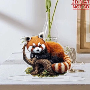 Detailed view of 2D flat acrylic red panda ornament with realistic fur texture and base