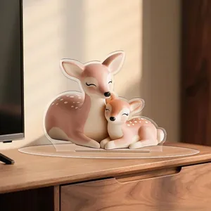 2D flat acrylic deer family ornament for cozy home living room and bedroom shelf decor