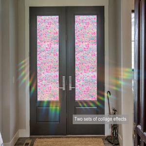 Rainbow glass film showing two sets of floral patterns with iridescent light effects