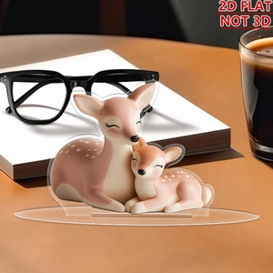 Detailed 2D flat acrylic ornament showing deer mother and child with 2D NOT 3D warning
