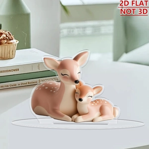 Detailed 2D acrylic flat display with mother and baby deer design for home decor