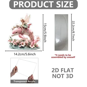 2D flat acrylic fairy and dolphin mushroom house decor with size details and base